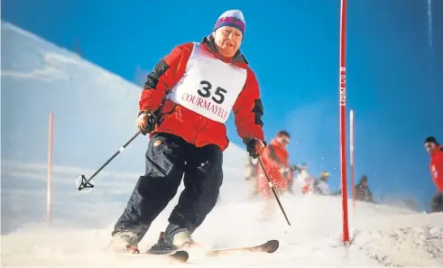  ?? Pictures: SWNS. ?? Above: George on the slopes at age 84. Top right: as a younger man in Zermatt, Switzerlan­d, in 1953.