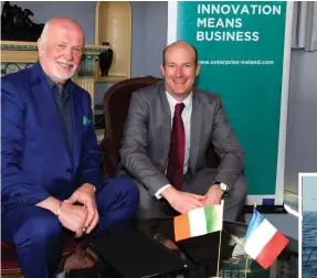  ??  ?? Brendan McGrath, Gaelectric, and Paul de la Gueriviere, Ideol ceo, sign the memorandum of Understand­ing in Canne. Inset, floating turbine technology