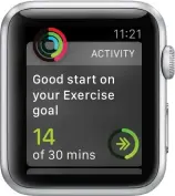  ??  ?? The Watch’s Activity app gives you three rings showing movement, exercise and standing. You’ll be ‘pinged’ with updates on your progress too.