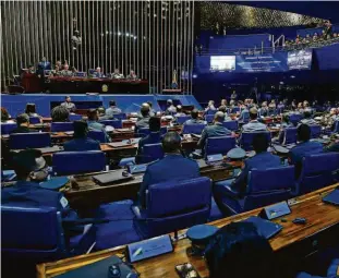  ?? Pedro França/agência Senado ?? Plenário do Senado, onde foi votada uma versão enxuta do texto que mudaria regras nas eleições do ano que vem; projeto sofreu críticas