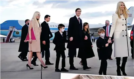  ??  ?? Flight: Tiffany and Don Jr, left, with Ivanka, husband Jared Kushner and their children
