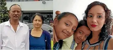  ??  ?? Left: Mohammad Raheesh Isoof and his partner Sangita Devi are subject to a court order banning them from leaving Fiji. Above: Five bodies found in Nausori Highlands, in Nadi, Fiji, on August 26 were identified as Nirmal Kumar, 63, his wife Usha Devi, 54, and their daughter Nileshni Kajal, 34, with her daughters Sana, 11, and Samara, 8.