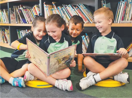  ?? Picture: GLENN HAMPSON ?? Coomera Anglican College prep students Savannah Chippendal­e, Laya Singleton, Christian De Marco and Harrison Green.