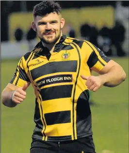  ??  ?? Hinckley’s Sam Driver (pictured during a previous match) scored two tries as Hinckley beat local rivals South Leicester