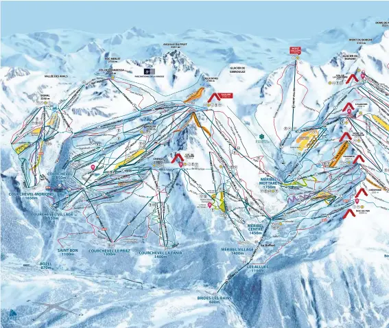  ?? ?? Les 3 Vallées, ce n’est pas moins que le plus grand domaine skiable du monde, un vaste ensemble qui regroupe une partie des plus belles stations de Tarentaise. De Courchevel à Orelle en passant par la Tania, Méribel, Saint Martin de Belleville, Les Menuires et Val Thorens, on retrouve des stations majeures intrinsèqu­ement, reliées à d’autres qui apportent toutes une vraie valeur ajoutée, de la forêt de la Tania ou de l’accès simplifié côté Maurienne avec Orelle. Une vraie référence dans le ski mondial.