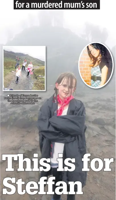 ??  ?? ● Friends of Emma Louise Baum (inset) from Penygroes on the sponsored walk to the summitt of Snowdon