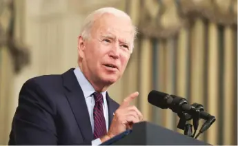  ?? CHIP SOMODEVILL­A/GETTY IMAGES ?? President Joe Biden speaks Monday at the White House.