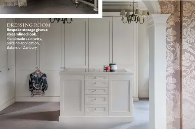  ??  ?? DRESSING ROOM
Bespoke storage gives a streamline­d look. Handmade cabinetry, price on applicatio­n, Bakers of Danbury