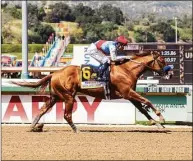  ?? / Associated Press ?? Taiba and jockey Mike Smith ride to a win in the Santa Anita Derby on April 9.