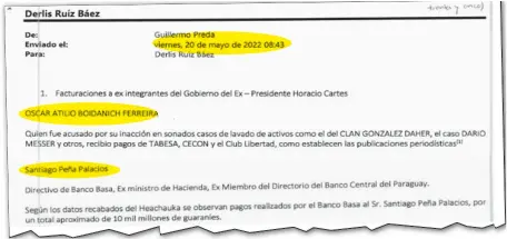  ?? ?? El correo interno enviado por Preda a Ruiz el 20 de mayo de 2022, luego de ser públicos los datos el 8 de mayo de 2022.