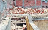  ?? HT ?? The demolished coping (boundary on the roof) of the ustad’s house in Bhikhamsha­h lane in Benia Bagh, Varanasi.