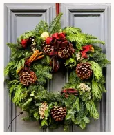  ??  ?? To hang a wreath or Christmas cards on a door without drawing pins, attach a tape-back hook upsidedown on the inside of the door, then attach a ribbon and take it over the top of the door to the outside.