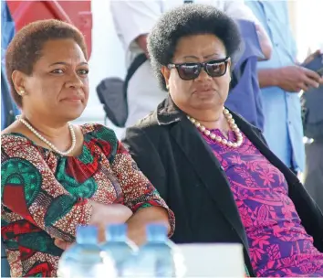  ?? Photo: Kelera Sovasiga ?? Minister for Women, Children and Poverty Alleviatio­n Mereseini Vuniwaqa (left), and Assistant Minister for iTaukei Affairs, Selai Adimaitoga onboard the Spirit of Love on July 16, 2020 as a Government team return from Ovalau.