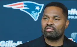  ?? STEVEN SENNE/AP ?? Newly named Patriots head coach Jerod Mayo faces reporters Jan. 17 during a news conference, in Foxborough, Massachuse­tts.