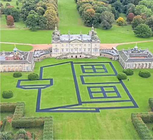  ??  ?? Estate, the 70,000 square feet temporary artwork by artist Richard Woods, has been installed in the grounds of Houghton Hall in Norfolk.