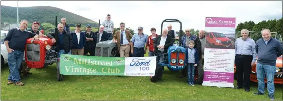  ??  ?? Millstreet Vintage Club pictured in the company of Seán McAullffe and Jim Stack from Cancer Connect at the launch of their vintage and family fun day. Picture John Tarrant