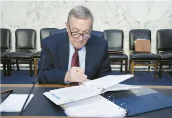  ?? MARIAM ZUHAIB/AP ?? Sen. Dick Durbin, D-Ill., says he wants to the see the blue slip tradition continue, but with one caveat.