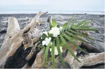  ?? PHOTOS: BAY OF PLENTY TIMES ?? Paying their respects . . . People pay their respects at the Bowentown Beach shark attack site near Waihi.