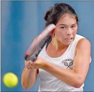  ?? TIM MARTIN/THE DAY ?? Stonington junior Gabby Dellacono, a two-time ECC singles champion and the State Open runnerup as a sophomore, has committed to play at Brown University.