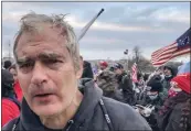  ?? BEN FOX — THE ASSOCIATED PRESS ?? This image from video shows Vincent Gillespie on the grounds of the U.S. Capitol in Washington, where prosecutor­s say he was among a rioting mob trying to gain control of the building from the federal government.