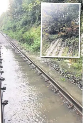  ??  ?? Flooding on the rail lines in Up Holland