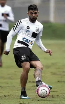  ?? Ivan Storti/Santos FC ?? O atacante Gabriel durante um treinament­o do Santos