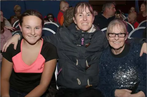  ??  ?? Mary Kate Murphy, Maxine Murphy and Mary Vaughan from Castlebrid­ge who were cheering on Ella Dempsey at the first semi final of Wexford Has Talent in Clayton Whites Hotel.