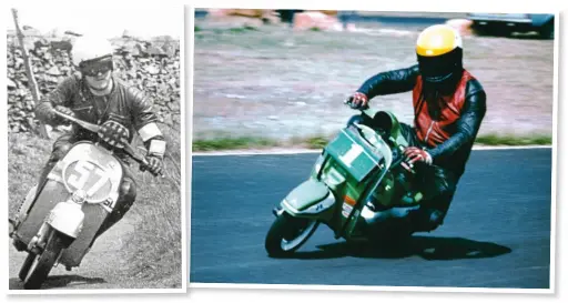  ??  ?? Above left: Banking over at the Isle of Man as his unique riding style developed. Above right: Tearing up the tarmac at Three sisters in 1984.