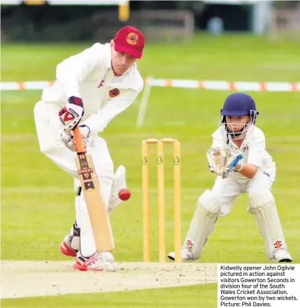  ?? Picture: Phil Davies. ?? Kidwelly opener John Ogilvie pictured in action against visitors Gowerton Seconds in division four of the South Wales Cricket Associatio­n. Gowerton won by two wickets.