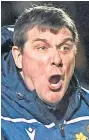  ??  ?? Tommy Wright urges his team on as Saints withstand late pressure.