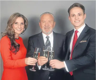  ?? Picture: PA. ?? Apprentice winners Sarah Lynn and James White with Lord Sugar.