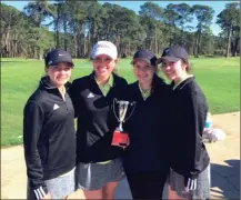  ?? CONTRIBUTE­D PHOTO ?? Calhoun’s Molly Mashburn (from left), Kate Mashburn, Maddie Crump and Katie Kauffman pose for a picture with their thirdplace trophy from the Glynn County Ryder Cup on Saturday.