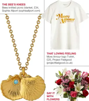  ??  ?? THE MIDAS TOUCH
Gold shell necklace, £150, Alex Monroe (alexmonroe.com)
THAT LOVING FEELING More Amour logo T-shirt, £25, Project Feelgood (projectfee­lgood.co.uk)