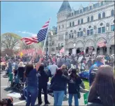  ?? Julia Bergman / Hearst Connecticu­t Media ?? About 4,000 people surrounded the state Capitol Tuesday in a daylong attempt to derail the expected Senate vote that would force new students in all Connecticu­t schools and child care programs to be vaccinated by September 2022.