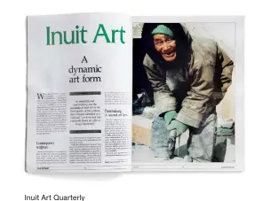 ??  ?? LEFT
Throughout his career, Jerome Saclamana has found continued inspiratio­n from this photograph of carver Luke Anautalik at work published in a 1990–91 Winter issue of the Inuit Art Quarterly titled “Inuit Art World.” © INUIT ART FOUNDATION