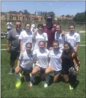  ??  ?? Pictured are four sets of sisters that suited up for SD United East to help the team win a tournament last week: Standing from left are Steve Walker assistant coach, Ariadna Castro, Brianna Gonzalez, Jim Graham head coach, Kaylee Drye and Krysten...