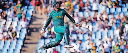  ?? PHILL MAGAKOE AFP ?? SOUTH Africa’s Heinrich Klaasen celebrates after scoring a century during the fourth ODI off just 57 balls against Australia Supersport Park in Centurion yesterday. |