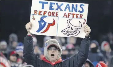  ?? JIM ROGASH / GETTY IMAGES FILES ?? Patriots fans were really giving it to the Houston Texans during the AFC divisional playoff game last Saturday which New England won handily.