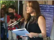  ?? LUIS ALONSO LUGO, FILE — THE ASSOCIATED PRESS FILE ?? In this June 15 photo, former Miss Universe Alicia Machado speaks during a news conference at a Latino restaurant in Arlington, Va., to criticize Republican presidenti­al candidate Donald Trump.