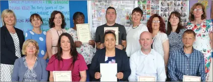  ??  ?? Staff and teachers with students Susannah Durnin, Janet MacDonncha­dha, Francis Larkin, Max Nazarov, Tania Nyakambiri and Shane Byrne