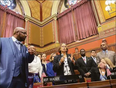  ?? Julia Bergman/ Hearst Connecticu­t Media Group ?? State Rep. Toni Walker, D- New Haven, responds to comments made by state Rep. Kimberly Fiorello, R-Greenwich, during a debate over a bill to establish Juneteenth as a state holiday.