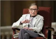  ?? MARCIO JOSE SANCHEZ — THE ASSOCIATED PRESS FILE ?? In this file photo, Supreme Court Justice Ruth Bader Ginsburg speaks at Stanford University in Stanford In different circumstan­ces, Ginsburg might be on a valedictor­y tour in her final months on the Supreme Court. But in the era of Donald Trump, the...