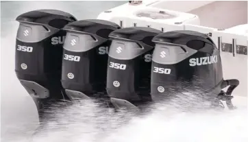  ??  ?? Suzuki’s DF350A uses twin “contra-rotating” propellers to improve maneuverab­ility on big boats.