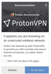  ??  ?? Mozilla en ProtonVPN testten het gericht aanbieden van een VPN voor gebruikers­die onveilig over het web surfen.