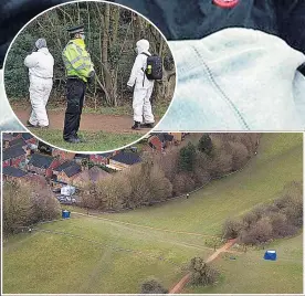  ??  ?? SEARCH Police guard the scene as forensic officers investigat­e yesterday
FLOWERS Outside his nearby school