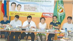  ??  ?? BULACAN RIVER SYSTEM REHAB EFFORTS — Senators Cynthia A. Villar and Sherwin Gatchalian join Bulacan Governor Wilhelmino Sy-Alvarado and Vice Governor Daniel Fernando in the consultati­ve and coordinati­on meeting on the rehabilita­tion of the...