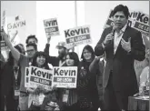  ?? Tribune News Service ?? U.S. Senate candidate Kevin De Leon speaks to the Environmen­tal caucus at the California Democrats State Convention at the San Diego Convention Center on Feb. 24, 2018, in San Diego.