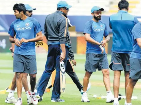  ?? AP ?? Coach Anil Kumble and captain Virat Kohli during training ahead of Sunday’s IndiaPakis­tan encounter at Edgbaston, Birmingham.