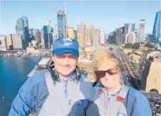  ?? ?? Mike and his sister on the bridge climb. Photo / Bridgeclim­b