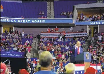  ?? Evan Vucci Associated Press ?? PRESIDENT TRUMP’S message was emptier than the stands at his much-anticipate­d rally in Tulsa, Okla.